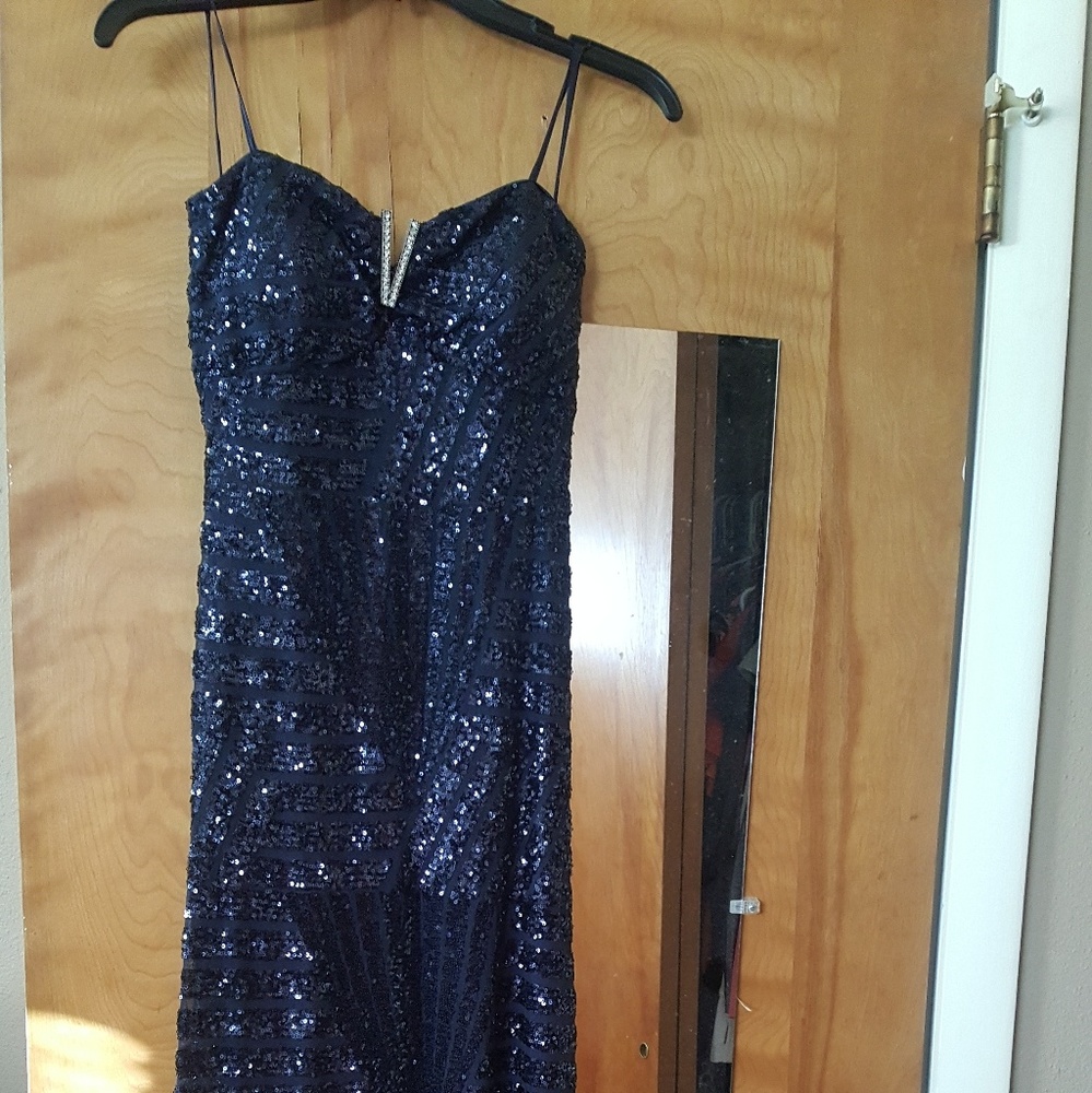 Navy blue halter top ball/prom dress